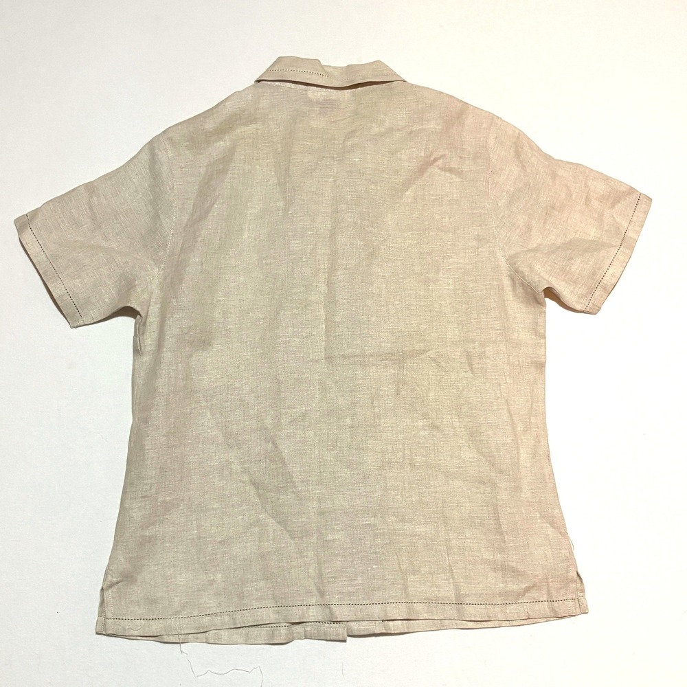 Talbots Irish Linen Shirt Womens 6 Beige Short Sleeve Button Up Top Luxury - Picture 2 of 6